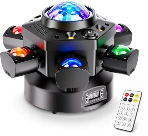 150W RGBW Beam Scène Lyre LED, 6 LED Rotation à 180° Stroboscope Effet Ciel Étoilé Télécommande d-mx512 pour Mariage Club Théâtre Soirée DJ