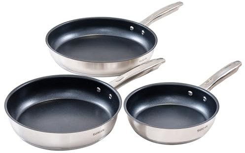 SUNCOK 3-teiliges Pfannenset, Induktionspfanne Aus Edelstahl und mit Antihaftbeschichtung, Bratpfanne Induktion 20,24 und 28 cm, Pfannen induktionsgeeignet für alle Herdarten