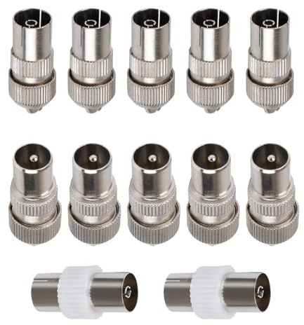 Maobeez 12 PCS TV Aerial Connectors, F Connector Adaptor, 5 Male, 5 Female, 2 Female-to-Female Couplers, Coaxial Cable Connectors Adaptor for RF Cable