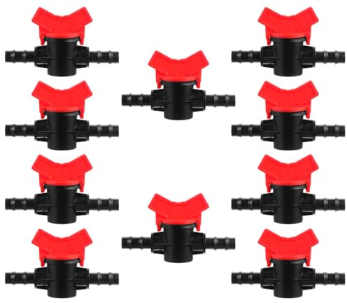 Gatuida Válvula de Bola para Riego por Goteo y Jardinería, 10 Piezas, Color Rojo, Accesorios para Sistema de Riego Doméstico y Jardín, Control de Flujo de Agua, Resistente
