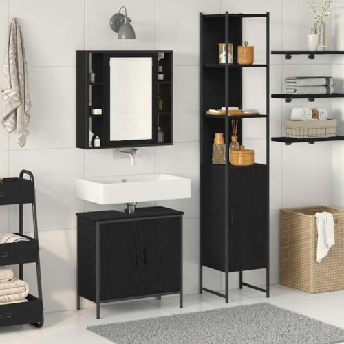 Frdhee Mobile Lavatoio Moderno, Unità da Bagno Nero 33 x 33 x 185.5 cm Legno multistrato Mobiletti Bagno per Articoli Da Toilette, Vanity Area Di Lavaggio