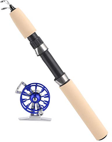 Juego de Carrete telescópico FD50 para Pesca en Hielo de Invierno, Combo de Pesca en Hielo, caña de Pescar portátil con Anillo guía de Metal Cermet y Orificio de Alambre de (Azul)