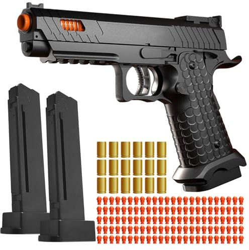 Soft Bullet Toy Gun with Shell Ejecting,Fidget Toy Gun with 120 Soft Bullets, 18 Shells and 2 Magazines,Christmas Birthday Gifts for Boys Kids Adult Age 8+(Black)