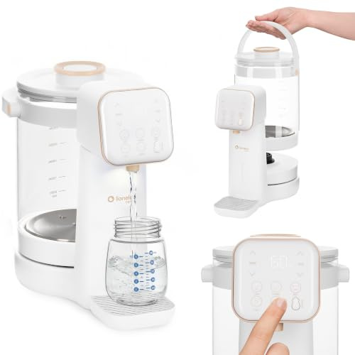Lionelo Babypresto 2.0 Preparador de Biberones Automático con Temperatura Regulable 40-100 °C, Dosificación 30-300 ml, UV, Depósito 3 L, Luz Nocturna, Memoria de Ajustes y Bloqueo Táctil, Pantalla LED