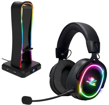 Spirit Of Gamer, Pack Casque + Support RGB, Casque Gaming sans Fil Bluetooth avec Micro Détachable, PS5, PS4, Switch 1 & 2, PC, Mac, Porte Casque Gaming Multifonction 11 Effets Lumineux