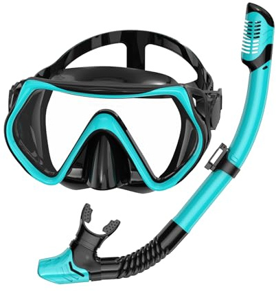 Snorkelset vuxna, dykglasögon för vuxna och torr snorkel för män och kvinnor, anti-läcka och anti-dimma dykmask av härdat glas snorklingsmask, för snorkling, dykning