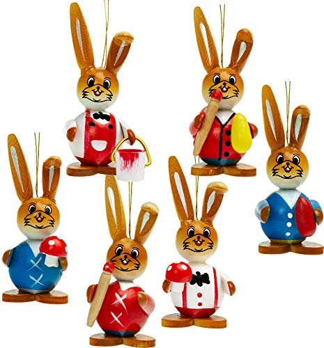 Sikora OD07 Osterdeko Osterhasen Figuren aus Holz zum Aufhängen 6er Set H: 6 cm