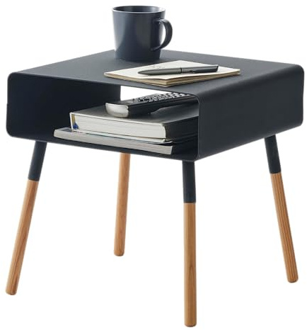 YAMAZAKI 4230 Plain Low Side Table, Black, Steel/Wood, 35 x 35 x 35 cm
