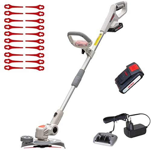 IKRA tagliabordi a batteria IAT 20-1M, incl. batteria, caricabatterie e 20 lame in nylon grigio/rosso