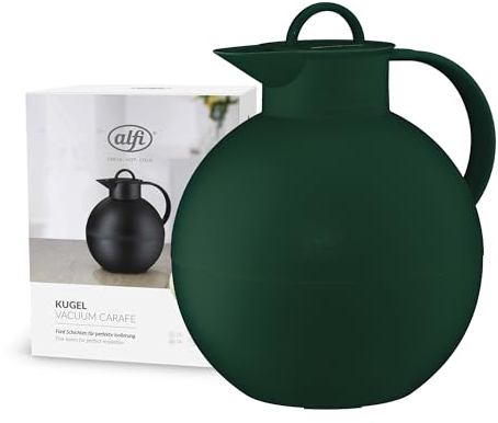 alfi KUGEL 0,94l, smoke green mat, Kunststoff-Isolierkanne mit hygienischem Hartglaseinsatz, Drehverschluss, Designerstück, kugelförmige Thermokanne, ideal als Kaffeekanne, Teekanne, BPA-frei