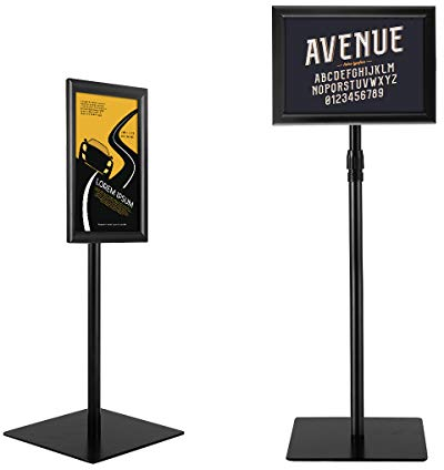 DREAMADE Präsentationsständer A4, Werbeständer Plakatständer Poster Ständer, Ständer mit Poster Rahmen und Schild, Infoständer höheverstellbar und schwenkbar (Schwarz)