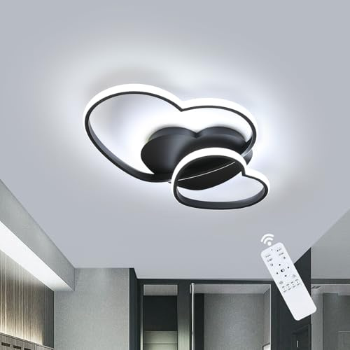 Riserva Plafon LED Techo Regulable 48W, Forma de Corazón, 3000-6500K, Negro | Lámpara de Techo Modernas con Mando a Distancia para Dormitorio, Sala de Estar, Comedor