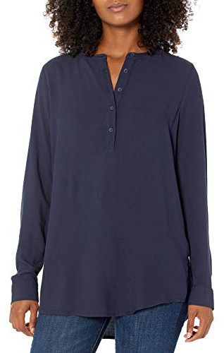 Amazon Essentials Women's Long-Sleeve Woven Blouse, Navy, XL