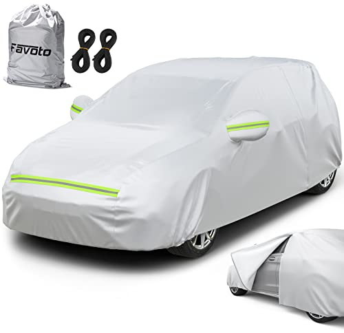 Favoto Cubierta de Coche Impermeable Funda de Coche Exterior Oxford+Algodón con Cremallera para Hatchback Anti-UV Transpirable Resistente al Polvo Lluvia Rasguño Nieve al Aire Libre 400x165x155cm