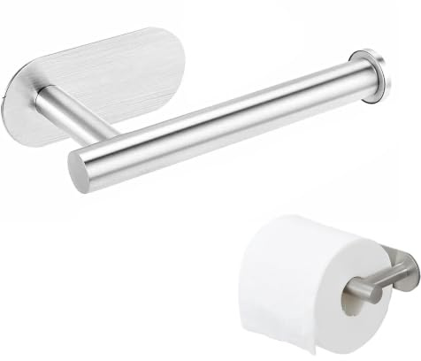 Soporte de Papel Higiénico, Sin Taladrar Porta Papel Higiénico, Portarrollos de Papel Higiénico Autoadhesivo,Adecuado para Soportes de Pañuelos en Dormitorios, Aseos y Baños (Plateado)