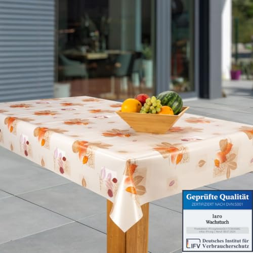 laro Wachstuch-Tischdecke Abwaschbar Garten-Tischdecke Wachstischdecke PVC Plastik-Tischdecken Eckig Meterware Wasserabweisend Abwischbar, Muster:Herbstblätter braun - orange, Größe:85x85