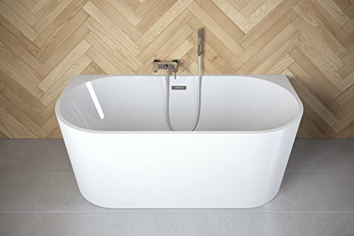 ECOLAM® exklusive Vorwandbadewanne freistehende Badewanne moderne Wanne freistehend Vica 150x80 cm + Ablaufgarnitur Click Clack Design Acryl glamour weiß