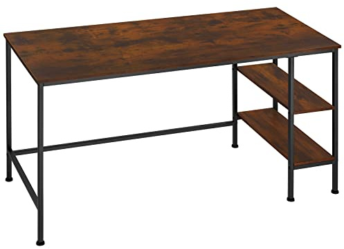 tectake® Industrial Schreibtisch mit Stauraum, Gaming Tisch mit 2 Regalfächern, Computertisch, Bürotisch, PC Tisch, Möbel für Büro und Office, 140 x 60 x 76,5 cm - Industrial Dunkelbraun