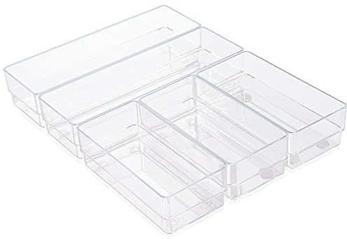 ALPOONS® - Schubladen Organizer (5er transparent) mit Antirutsch Pads für einen extra stabilen Halt. Organizer Schublade für eine klare Übersicht. Organizer Schminke sorgt für Ordnung im Chaos.
