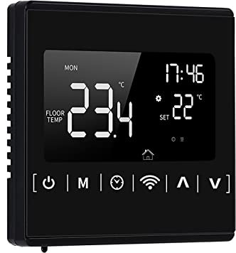 Matybobe Thermostat intelligent WiFi Connecté - Thermostat programmable - Chauffage au sol - Application - Écran LCD - 85-250 V - Noir
