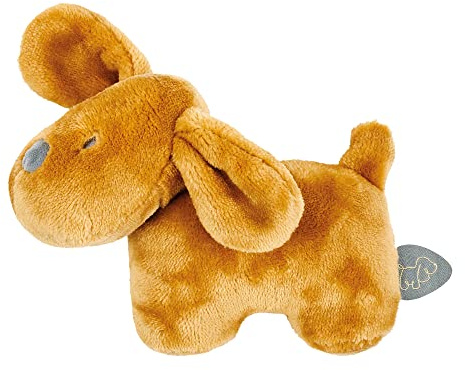 Nattou Kuscheltier-Rassel, Hund Charlie, Für zuhause oder unterwegs, Jacquard, Ca. 17 cm, Vegan, Baumwolle/Polyester, Karamell