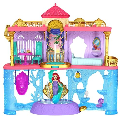 Mattel Disney Princess Minis Castillo de Ariel Casa de muñecas La Sirenita 2 pisos con figura, muebles y accesorios, juguete +3 años (HLW95)