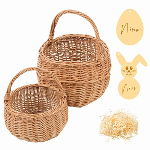 Osterkorb personalisiert mit Namen Osterkörbchen für Kinder Anhänger 15cm - 20cm Weidekorb geflochten mit Henkel Osterkörbchen Osternest Geschenkidee Blumenkorb