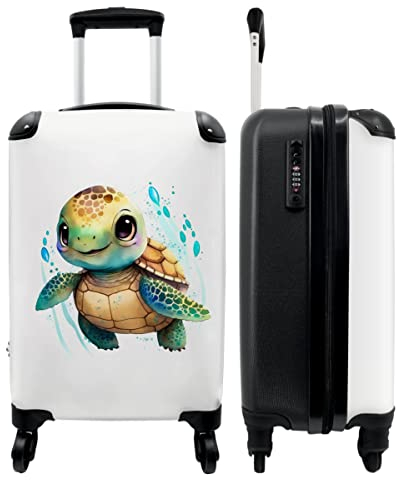 NoBoringSuitcases.com® Kinderkoffer Kinder Reisekoffer Koffer fürs Handgepäck Trolli Geschenke - Schildkröte - Wasserfarben - Tiere - Kindergepäck Trolley, 55x40x20