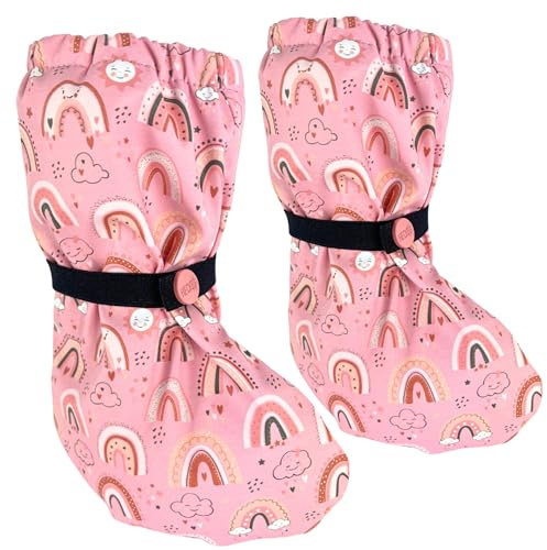 HECKBO Baby rain Booties 3-18 Months - Waterproof with Fleece Lining - Rainbow - Outdoor mud Shoes for Babies & Toddlers