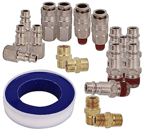 19pcs 1/4 Bsp Air Line Connectors Euro Style Hose Compressor Fittings, Air Compressor Fittings, for Pneumatic Tools, AirPipes Bag