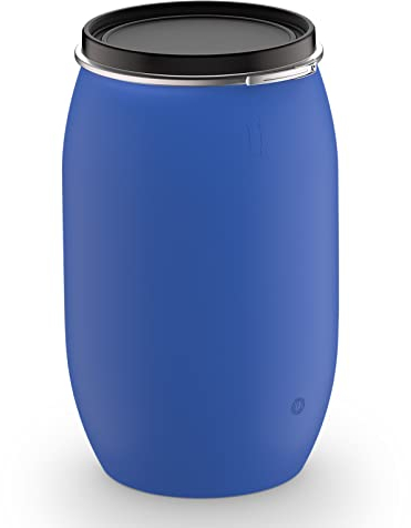 plasteo® 220 Liter Regentonne Deckelfass Lagerfass Wasserfass Witterungsbeständig Frostsicher Langlebig Lebensmittelecht Gefahrgutzulassung Industriequalität