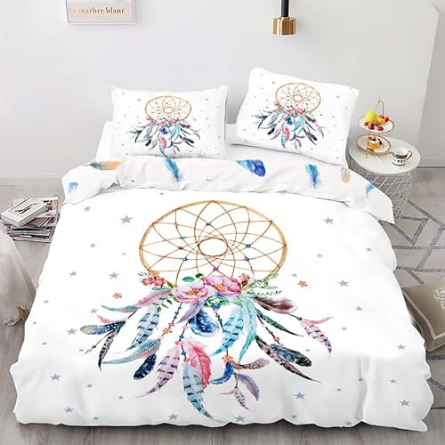 Housse de Couette 160x200 Fille Attrape Rêve Rose Ensemble De Literie Imprimées Réversibles Parure de lit Doux Microfibre Housses de Couettes avec Fermeture Éclair Avec 2 Taie D'Oreiller 65x65 cm