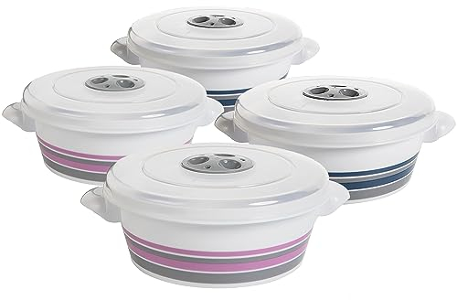 Mikrowellengeschirr mit Deckel, Dampfregelventil und Griff, 4er Set Mikrowellen Geschirr Set, 4 Stück V = 1l, aus lebensmittelechtem Kunststoff, BPA-frei – Spülmaschinenfest, für einfaches Kochen