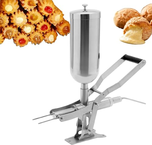 SYUFRE Latin Fruit Churro Jam Cream Filling Machine, 3 Nozzle Pastry Injector machine Commercial 5L Stainless Steel Manual Operated Donuts Dessert Filler Filling Machine for Kitchen Restaurant