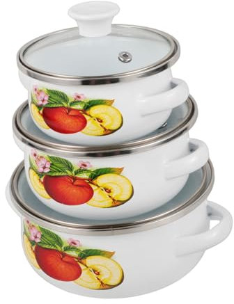 Kichvoe 3piezas Olla Esmaltada Retro De Tapa Olla De Sopa Vintage Para Cocina Diseño Floral Aleatorio Para Sopas y Cazuelas