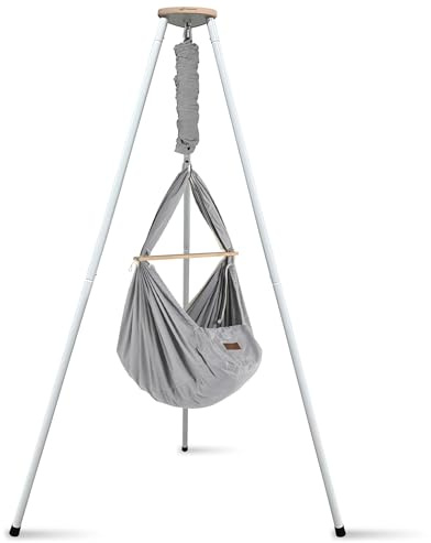SCHMUSEWOLKE Federwiege Bio Grey - mit Tipi weiß - Hängematte für Babys und Kleinkinder ab Geburt bis 3 Jahre - Bio-Baumwolle - Mit Schafwollmatratze