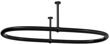 SATOH Oval Shower Curtain Rod for Bathroom Ceiling Mounted Low Carbon Steel Shower Curtain Rail for Clawfoot Tub Black Curtain Rod with Adjustable Ceiling Support - 43x25 Inch(Free Curtain Hooks)