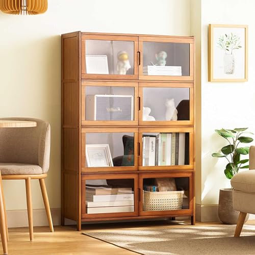 Snaweo Staubdichte Vitrine, Schaukasten, Sammlervitrine Aus Natürlichem Bambus Material, Leicht zu Reinigen, Einlagig Kann 50 Kg Tragen, for Den Einzelhandel ( Color : C , Size : 32.7x12.6x49.6/83x32