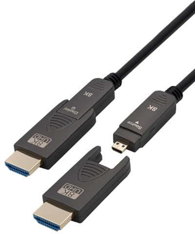 Maxtrack Câble HDMI actif à fibre optique – C504-20ML, HDMI 2.1, 8K @ 60Hz, 4K @ 120 Hz, eARC, 3D, ultra flexible à 4,8 mm de diamètre, connecteurs métalliques plaqués or, HDMI D vers HDMI D avec 2