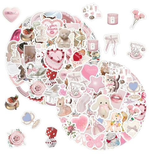 EOWVISN 240 Cute Pink Girl Stickers - Creative Graffiti, DIY Decorative, Waterproof Scrapbook - Suitable for Books, Laptops, Water Bottles
