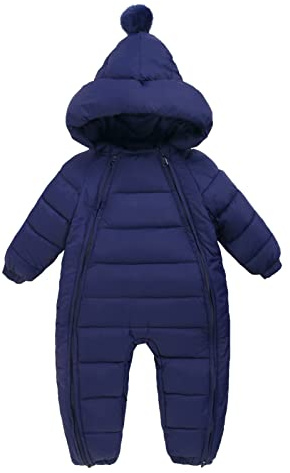 Maeau overall, baby flicka, pojkar, vinterdräkt, fodrad, babyoverall, bomull, nyfödd 0–24 månader, babykläder, vinter, sparkdräkt, varm overall, långärmad med huva och skor, lekdräkt, Mörkblå, 12-18