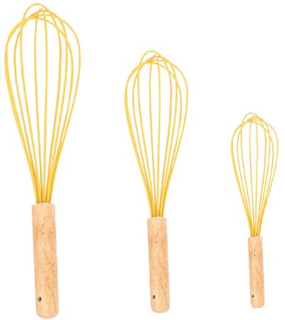 Cabilock 3pcs Eggbeater Whisk Hand Push Egg Whisks for Cooking Baking Utensils Wooden Handle