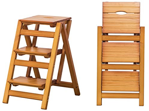 Escabeau pliable en bois à 3 marches multifonctionnel pour la maison, la cuisine et la bibliothèque