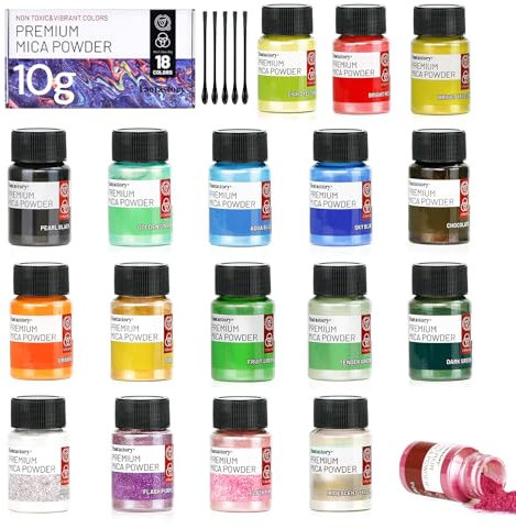 Fantastory 180g Epoxidharz Farbe Mica Pulver,18 x 10g Perlglanz Pigmentpulver Farbpigmente für Gießpulver,Seifenfarbe, Kerzenherstellung,Badebomben,Schleim,DIY,Lipgloss,Lidschatten,Resin-Mica Powder