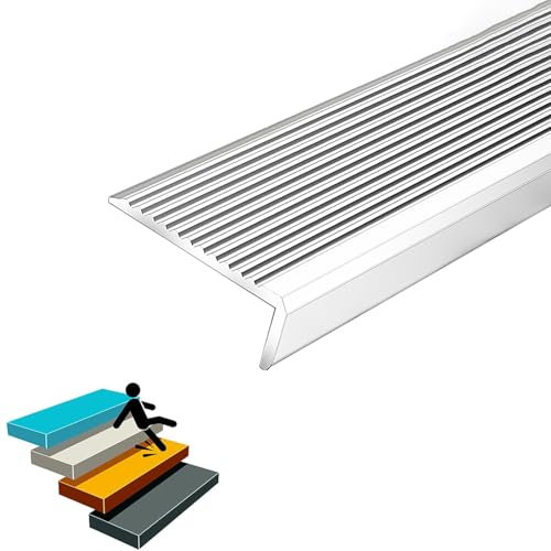 Winkelprofil 45x23 mm mit Rillen selbstklebend, L-förmiger Aluminium-Übergangsstreifen, Treppenstufen-Deck-Antirutschstreifen,Treppenkanten Treppenkantenprofil für Laminat/Fliesen/Holzboden(Matte whit
