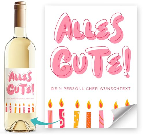 SpecialMe® Weinetiketten Geburtstag Weinflaschenetiketten personalisiert Alles Gute Wunschtext Flaschenetiketten Weiss Unisize