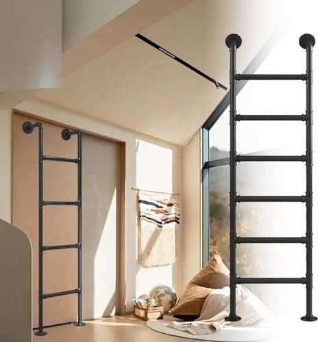 SOKNKSTF Loft Villa Ladder, 3.3-9.8ft Multi-Purpose Ladder, Metal Window Basement Well Egress Ladder, Wall Mounted Step Ladder, Bunk Bed Ladder, Black Climb Egress Ladder(150cm/59in)