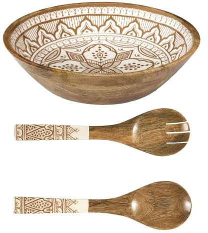 Set Saladier + Couverts en manguier Mira Orange