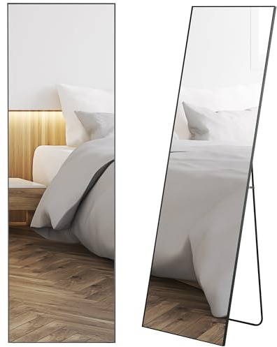 HOMCOM Specchio a Figura Intera da Parete o da Terra in Vetro Temperato, Specchio Moderno con Cornice in Metallo e Lega di Alluminio per Soggiorno, Camera da Letto e Ingresso, 50x2x161.5 cm, Nero