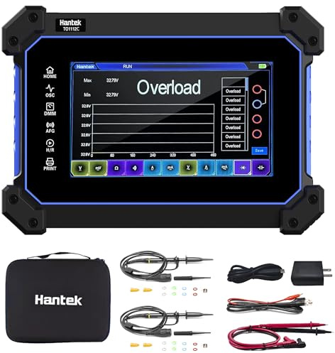 Hantek TO1112C Oscilloscope, 100MHz 2CH Tablet Oscilloscope and Multimeter | 2 in 1 Multi Functional Full Touch Screen Tablet Oscilloscope Multimeter, Durable and Suspended Design Portable